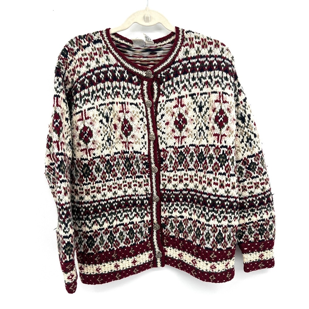 J.G. Hook Nordic Folk hand knit wool cardigan sweater fair isle rustic cozy L